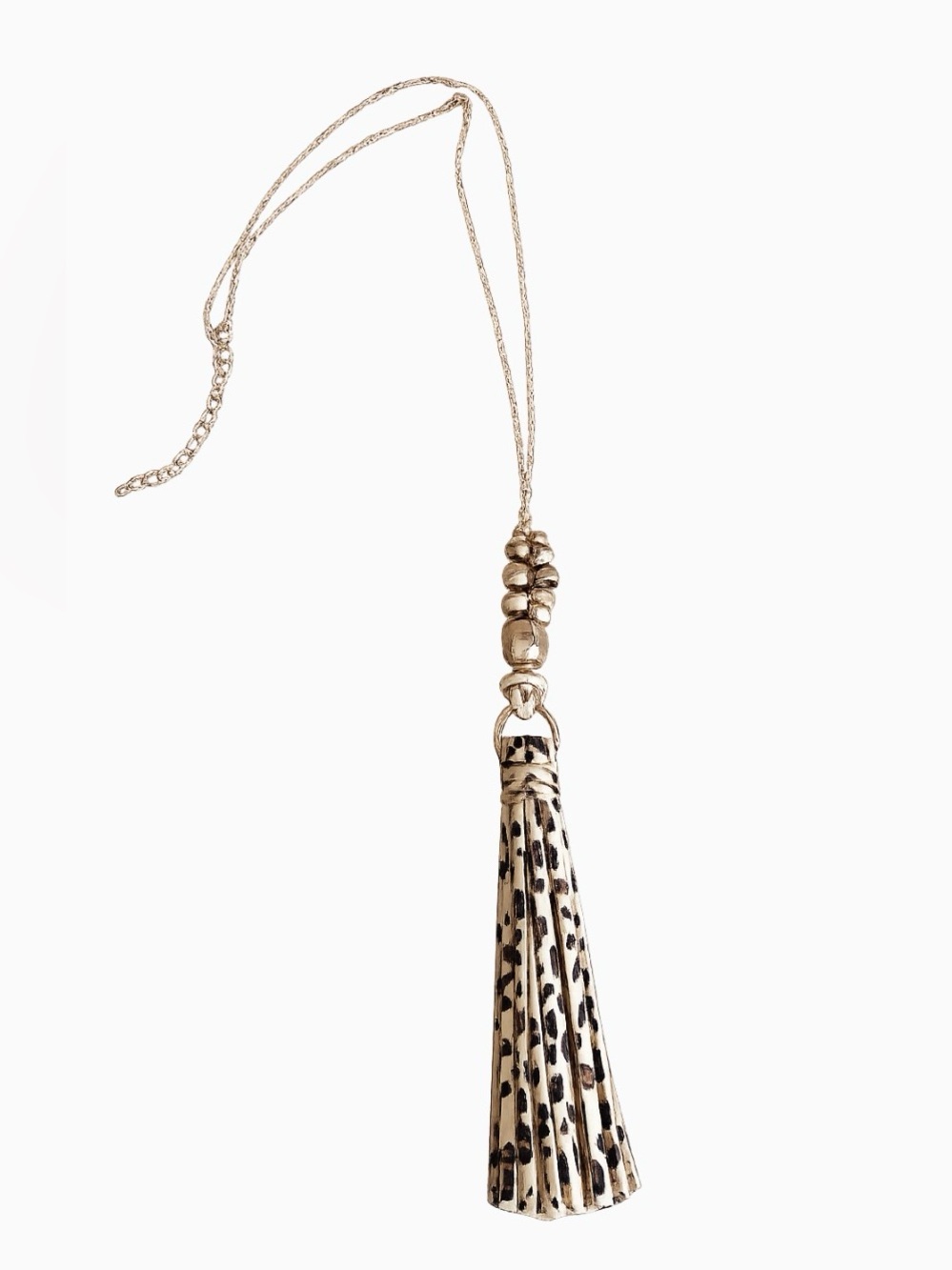 Gold-Tone Necklace with Beige Leopard Tassel